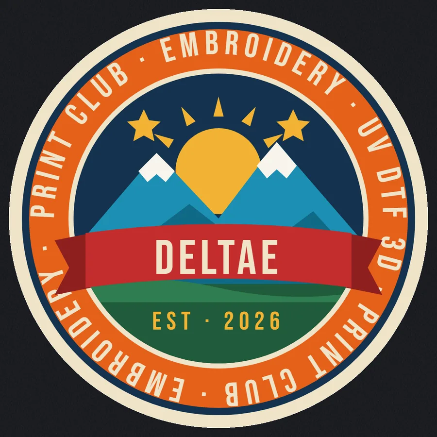 Emblema plano impresso em DTF em camiseta preta
